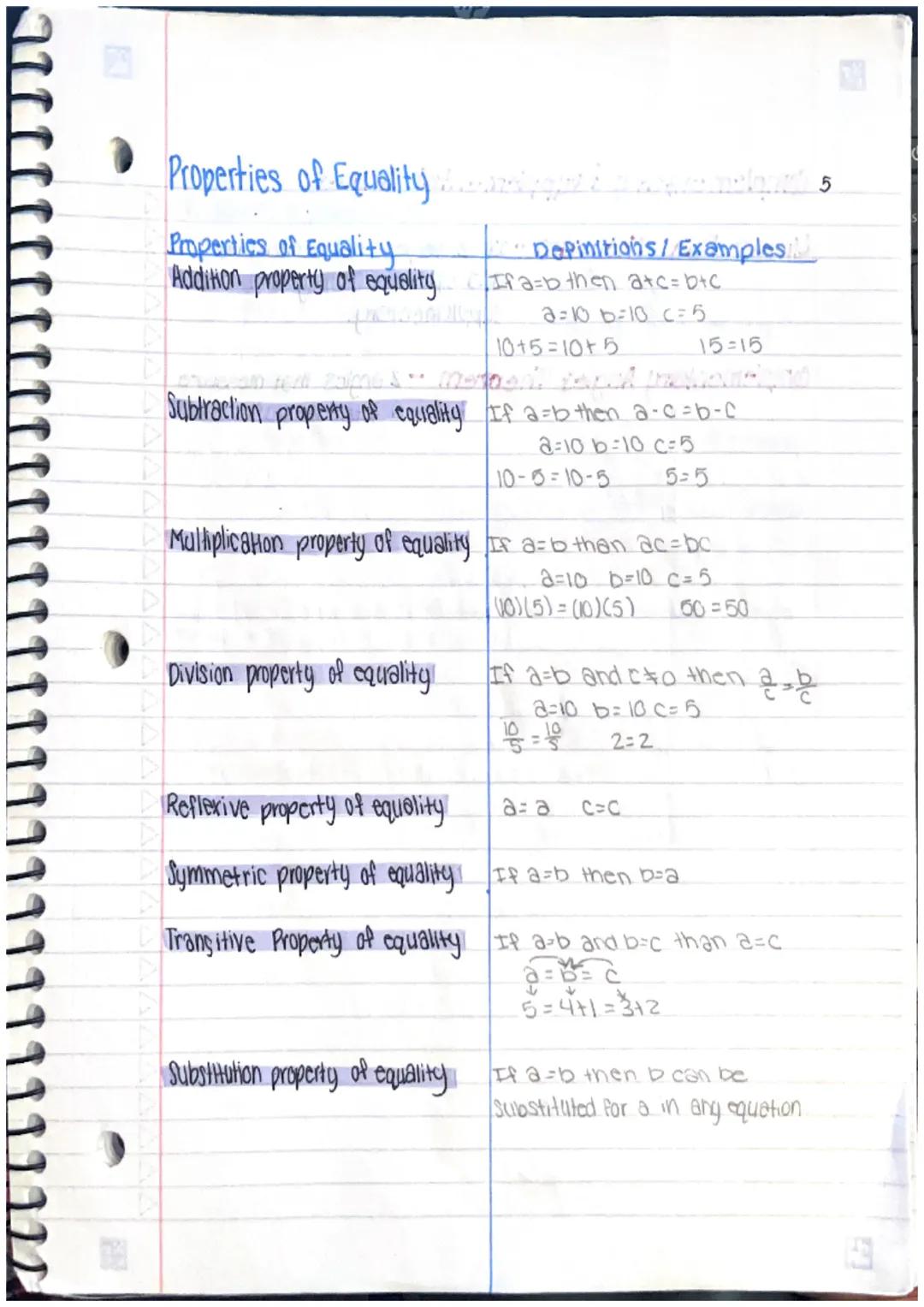 Properties of Equality