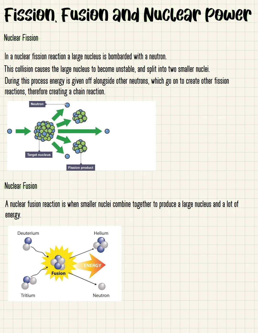 Fission Fusion and Nuclear Power
Nuclear Fission
In a nuclear fission reaction a large nucleus is bombarded with a neutron.
This collision c