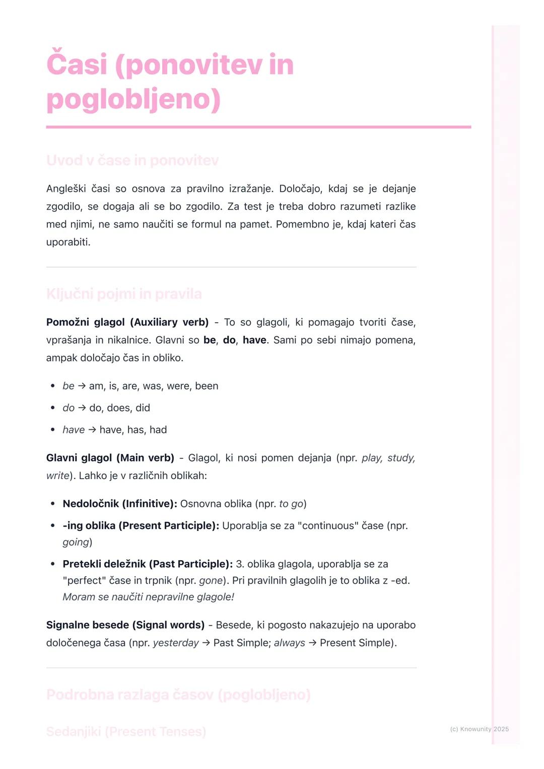 # Časi (ponovitev in
poglobljeno)
Uvod v čase in ponovitev
Angleški časi so osnova za pravilno izražanje. Določajo, kdaj se je dejanje
zgo