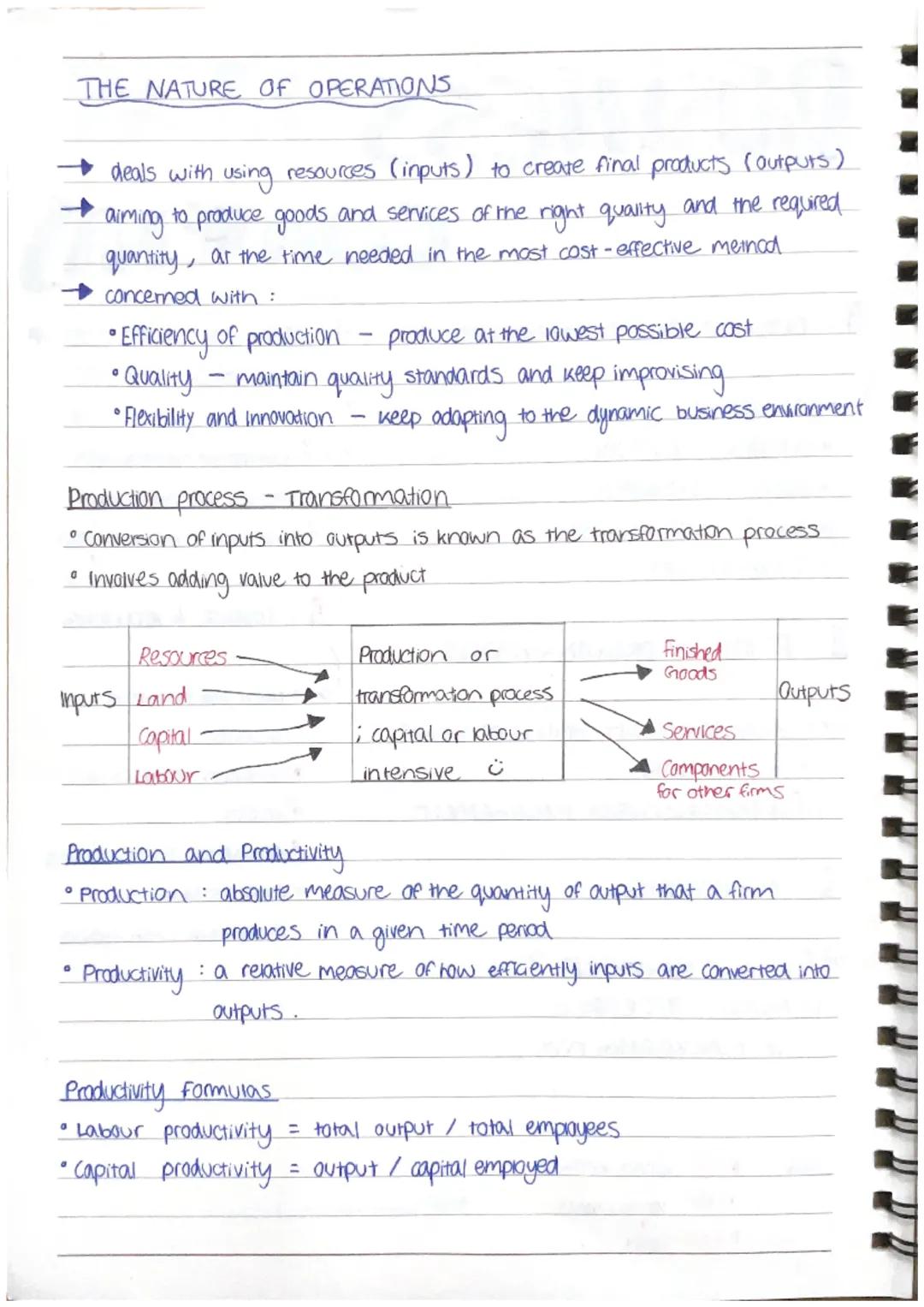 # THE NATURE OF OPERATIONS
- deals with using resources (inputs) to create final products (outputs)
- aiming to produce goods and services