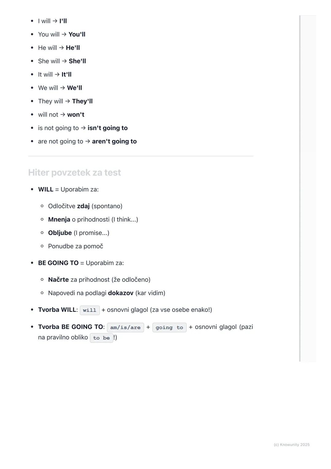 # Prihodnjik (Future Simple -
will/won't, be going to)
Uvod v prihodnjik
Prihodnjik (Future Tense) uporabljamo, ko govorimo o stvareh, ki