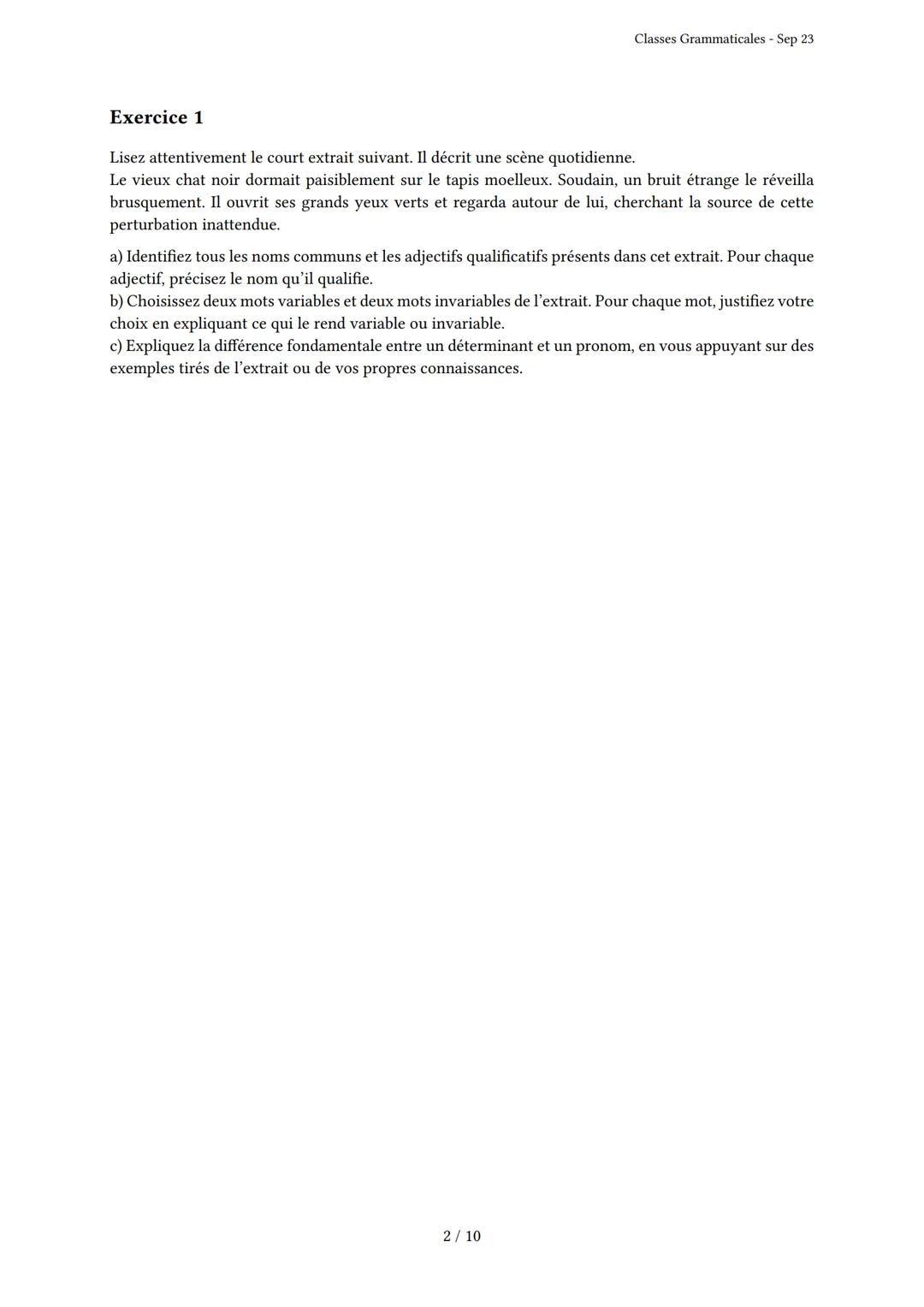 # Classes Grammaticales
Généré par Knowunity.fr - Sep 23
Description: Cet examen couvre les classes grammaticales et la nature des mots.